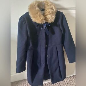 Navy Coat with Faux Fur Collar